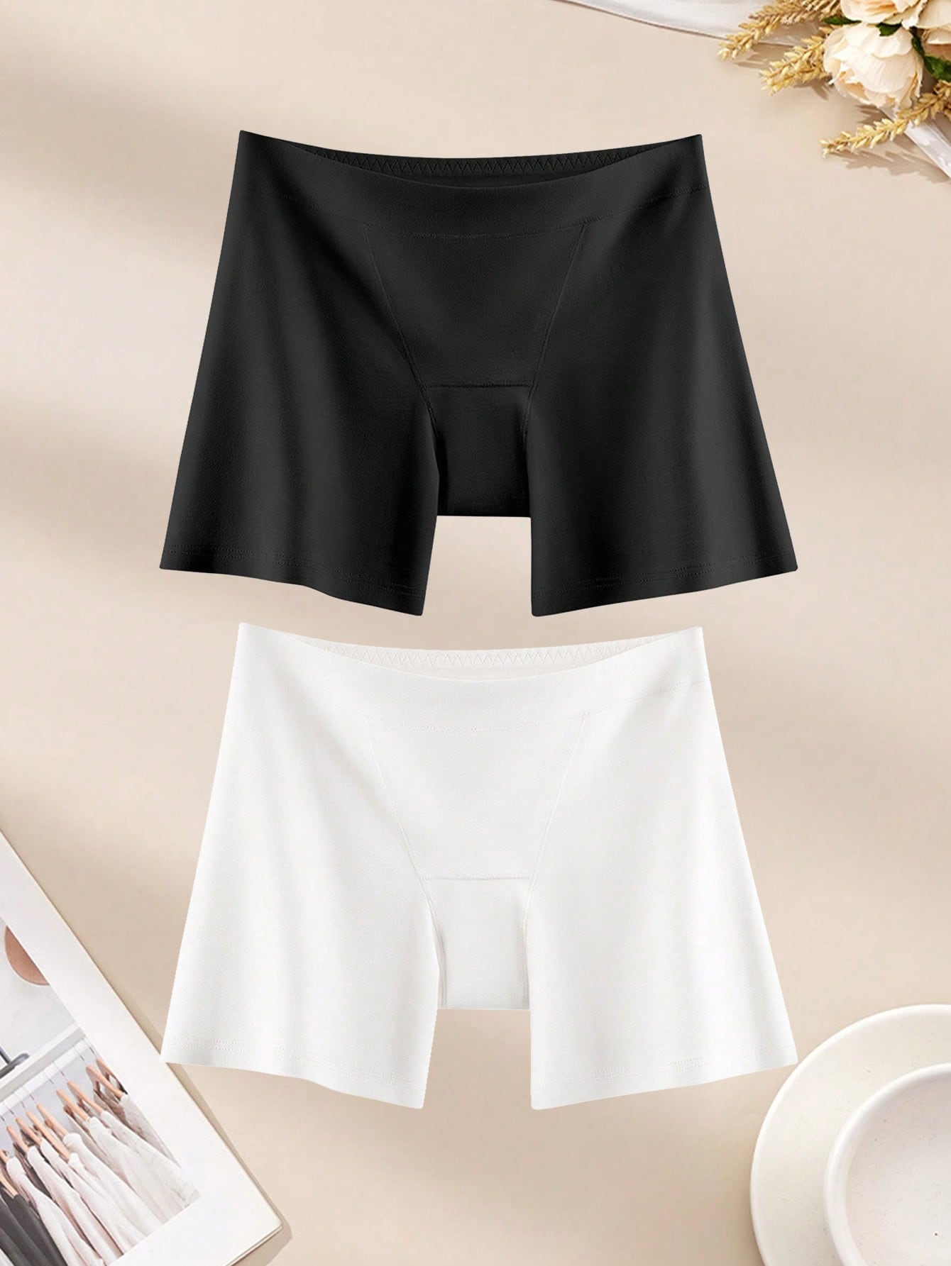 2PCS コットン安全女性用ショーツ、ハイウエストノーロール - Boxer Brief Pack Cotton のレビューと価格