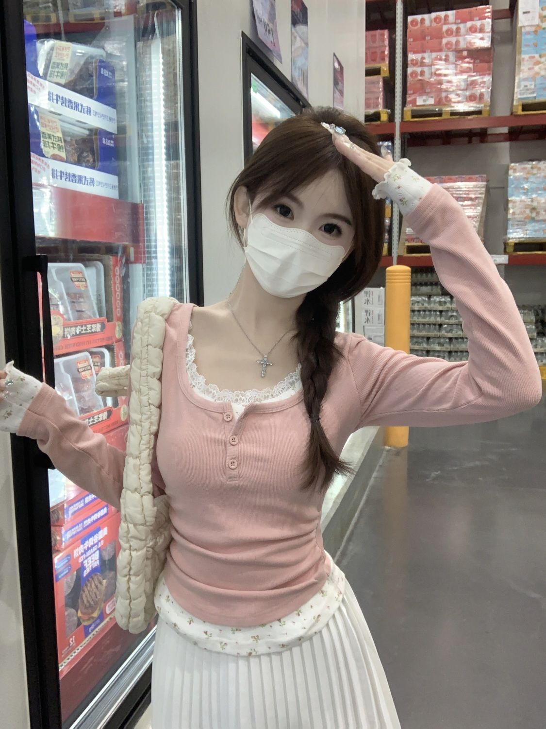 2026 ピンク花柄ツーピース クルーネック長袖Tシャツ レ - Undershirt Crew Neck のレビューと価格